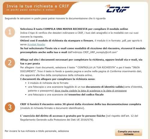 richiesta centrale rischi crif gratuita