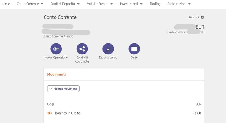 homebanking ing conto corrente arancio
